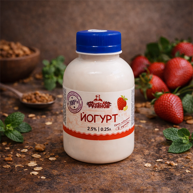 Фермерский Йогурт питьевой с клубникой 2,5%, 250 мл 1739